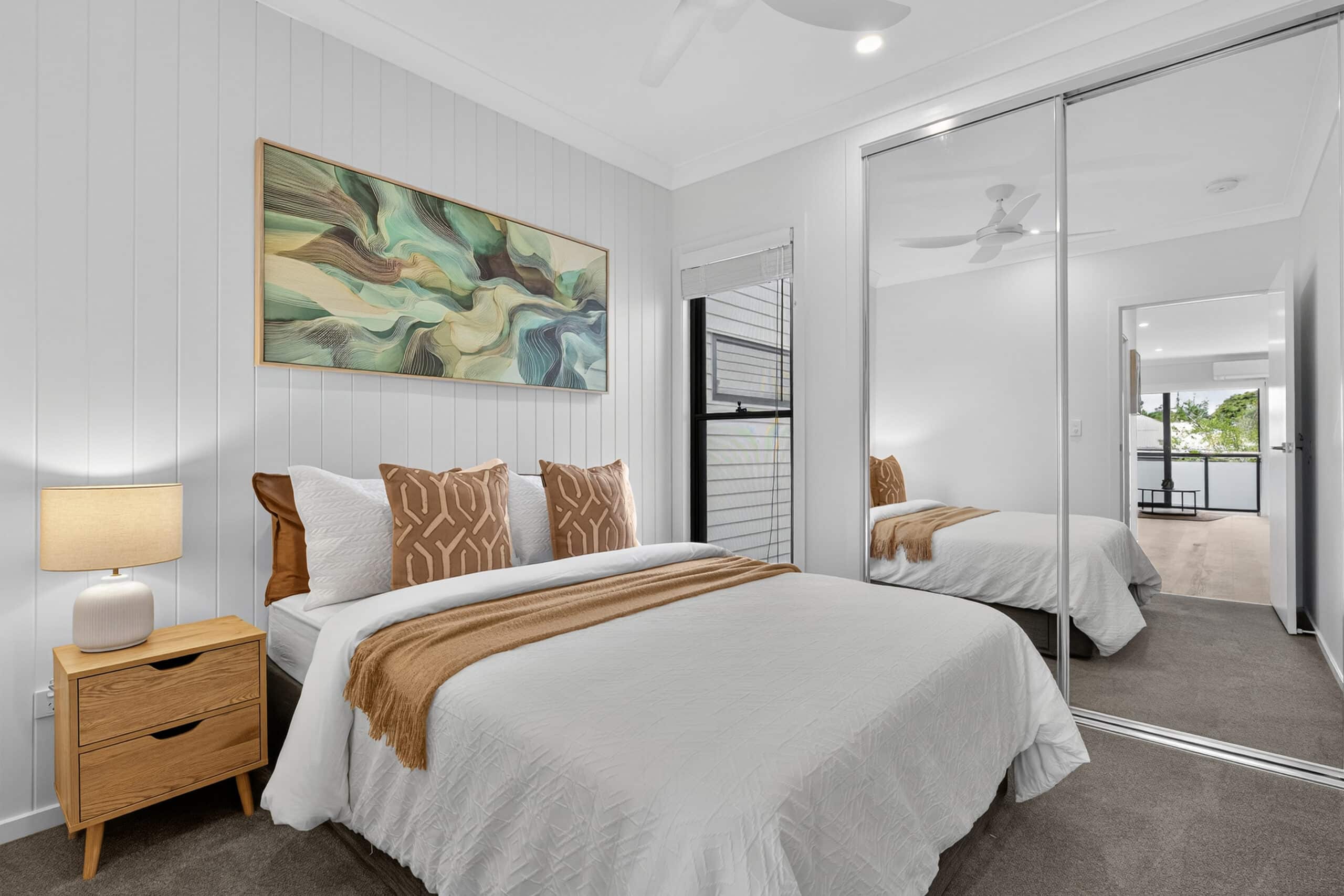 Rooming House Bedroom — Furnished Investment Property Furnished bedroom in a rooming house investment property — modern room managed by Rooming House Manager